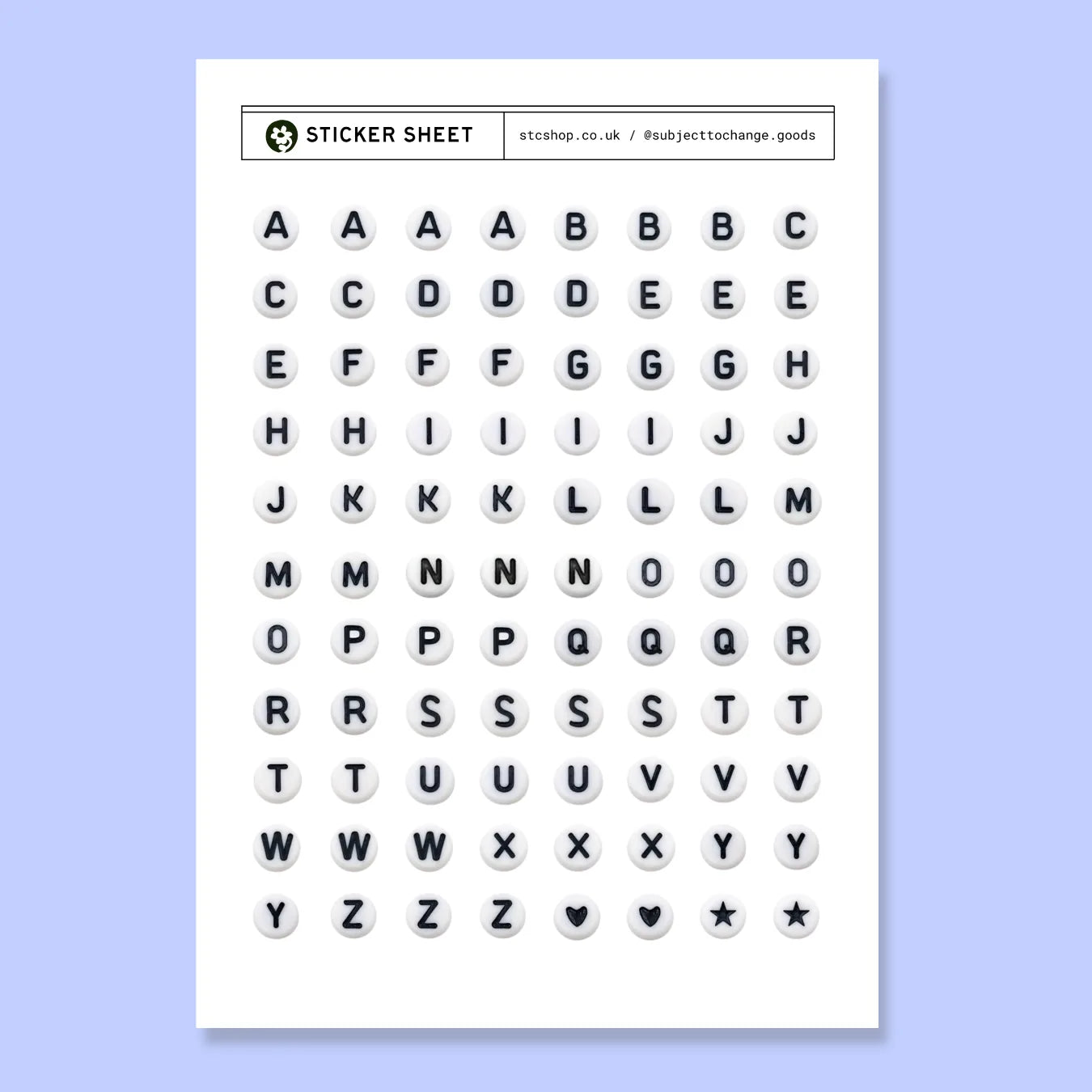 A5 Alphabet Bead Journal Sticker Sheet