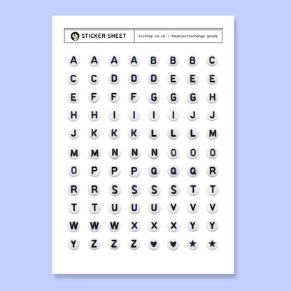 A5 Alphabet Bead Journal Sticker Sheet