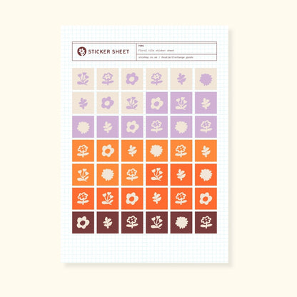 Floral tile sticker sheet, purple and orange
