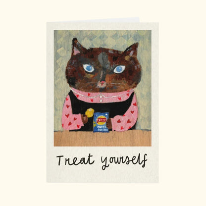 Cute cat birthday card, 'Treat Yourself', by Studio Boketto