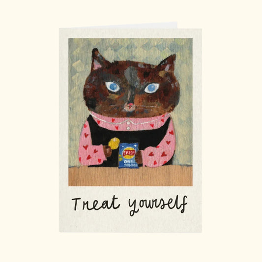 Cute cat birthday card, 'Treat Yourself', by Studio Boketto